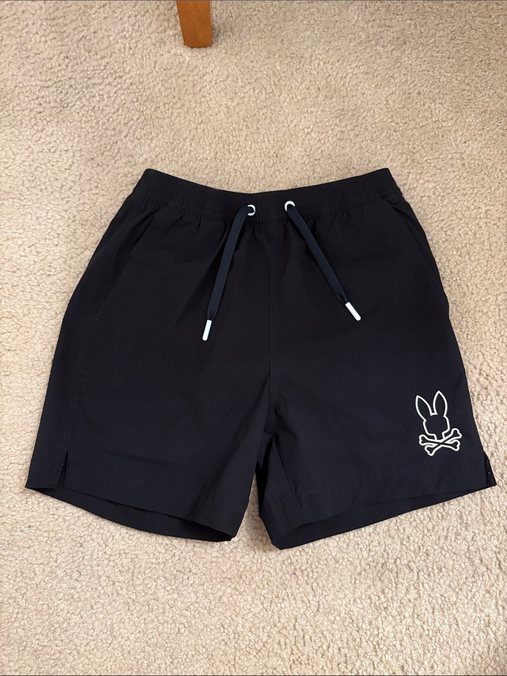 Psycho Bunny Black Athletic Swim Shorts with White Logo
